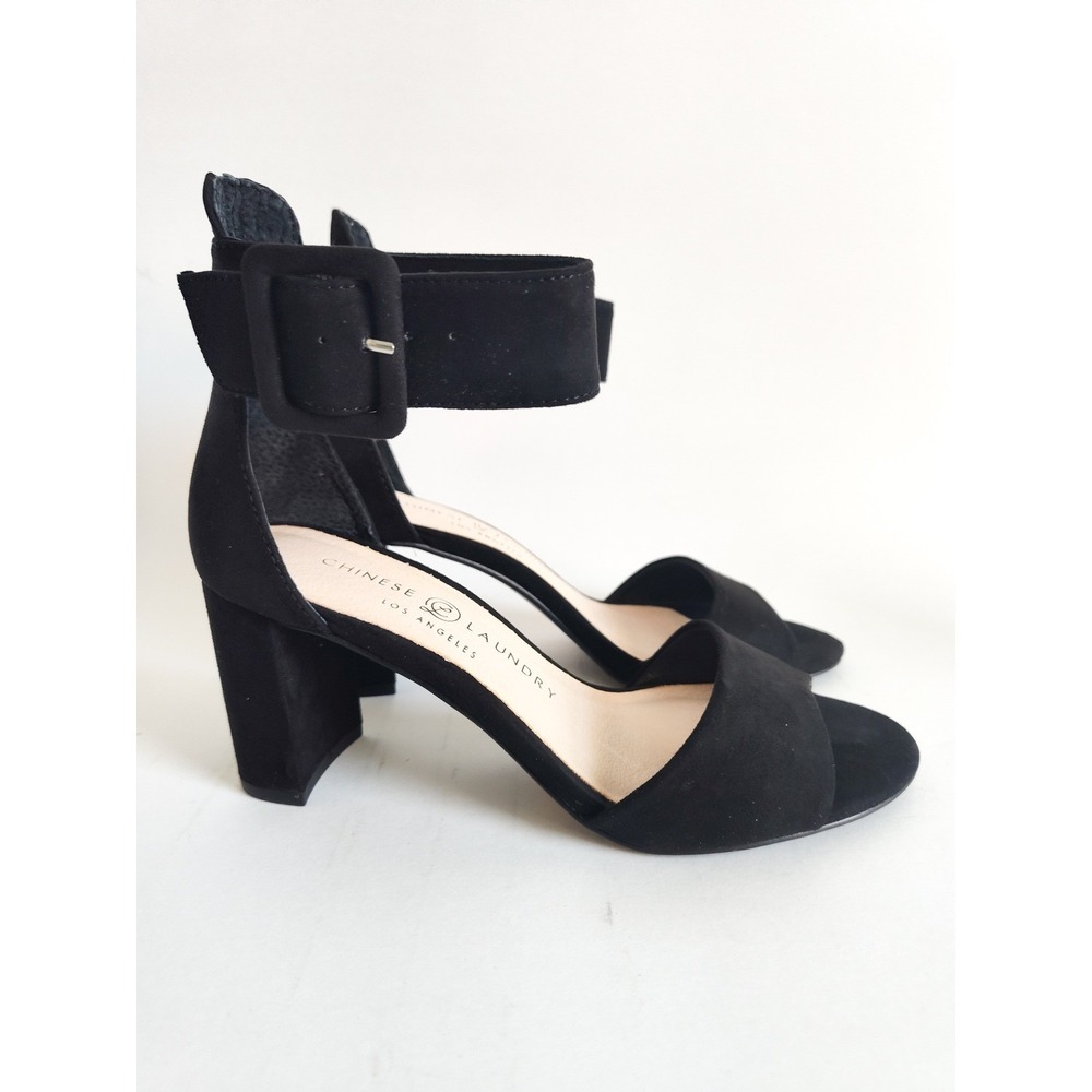 New Chinese Laundry Sandals 6.5 Black Block Heel Ankle Strap Buckle Minimalist
